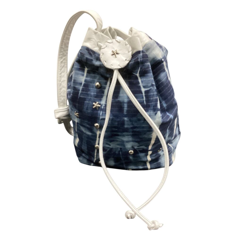NWT Vintage Bag Women’s OneSize Upcycled Denim And Leather Bucket/Drawstring Bag